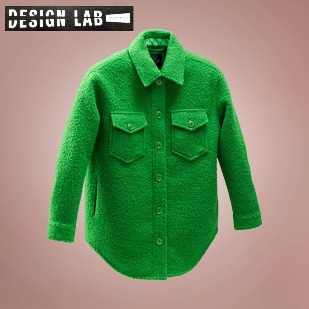 ✨Design Lab Lord & Taylor Vibrant Green Teddy Jacket XSmall